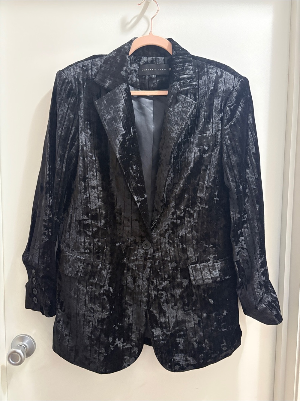 Endless Rose Black Velvet Pinstripe Blazer